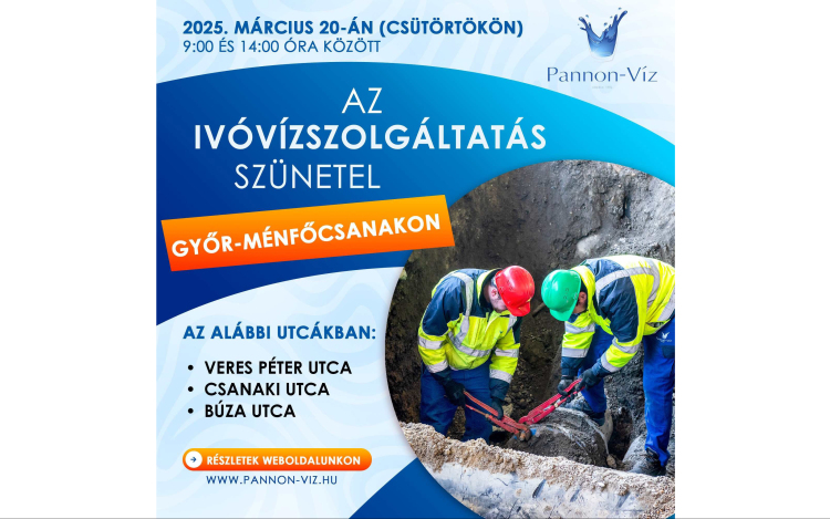 Csütörtökön nem lesz ivóvízellátás Ménfőcsanak 3 utcájában