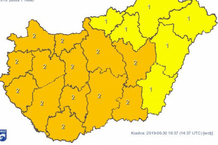 Országos riasztást adott ki hétfőre a meteorológiai szolgálat